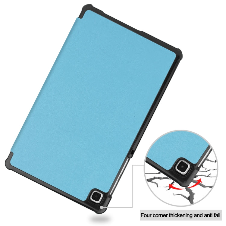 For Samsung Galaxy Tab A7 Lite T225 Custer Pattern Pure Color Horizontal Flip Leather Case with Three-folding Holder(Sky Blue) by buy2fix