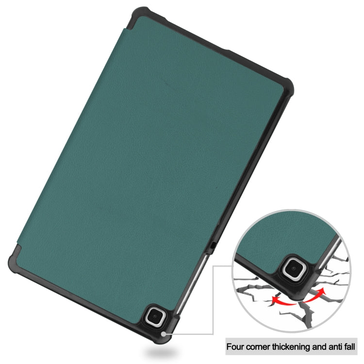 For Samsung Galaxy Tab A7 Lite T225 Custer Pattern Pure Color Horizontal Flip Leather Case with Three-folding Holder(Dark Green) by buy2fix