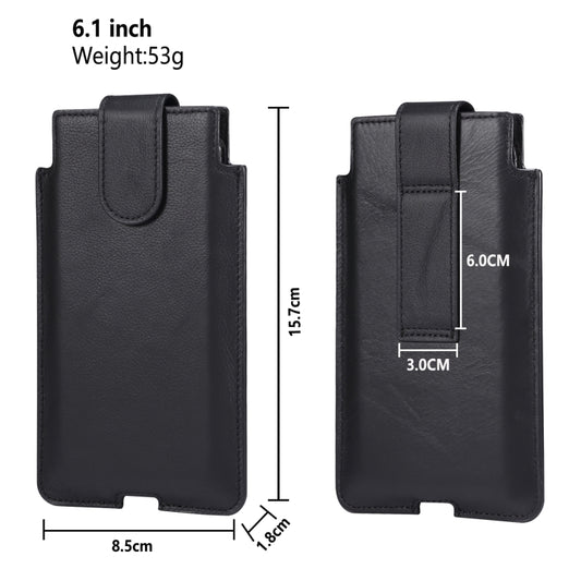 Universal Cow Leather Vertical Mobile Phone Leather Case Waist Bag For 6.1 inch and Below Phones(Black) by buy2fix