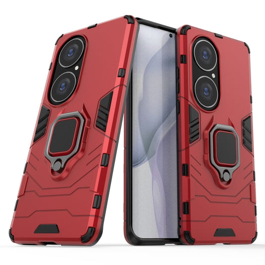 For Huawei P50 Pro PC + TPU Shockproof Protective Case with Magnetic Ring Holder(Red) by buy2fix