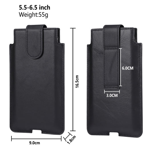 Universal Cow Leather Vertical Mobile Phone Leather Case Waist Bag For 5.5-6.5 inch and Below Phones(Black) by buy2fix