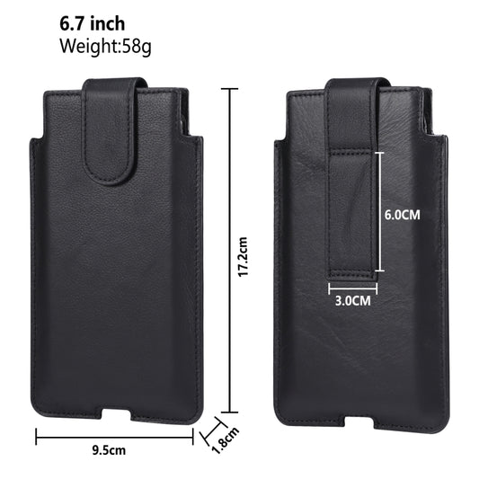 Universal Cow Leather Vertical Mobile Phone Leather Case Waist Bag For 6.7 inch and Below Phones(Black) by buy2fix