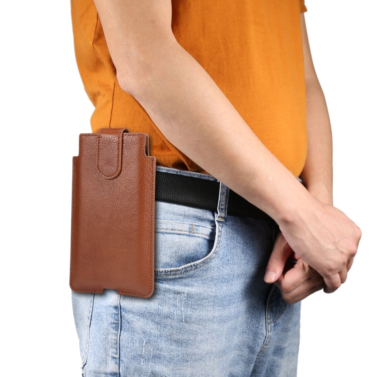 Universal Cow Leather Vertical Mobile Phone Leather Case Waist Bag For 6.7 inch and Below Phones(Brown) by buy2fix