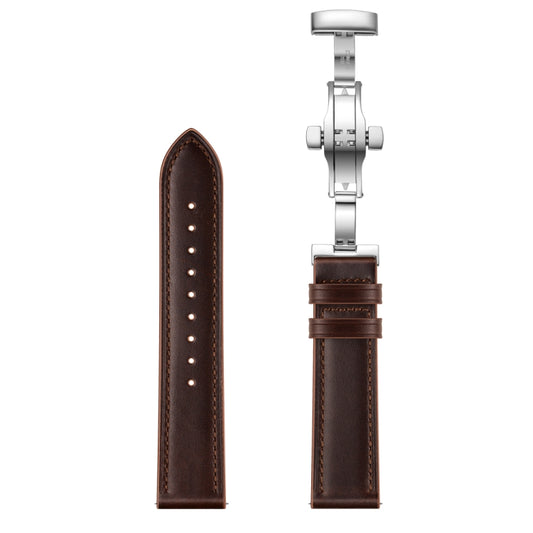 22mm Universal Butterfly Buckle Leather Watch Band, Style:Silver Buckle(Dark Brown) by buy2fix