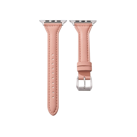 Universal T-shaped Thin Leather Watch Band For Apple Watch Series 7 41mm / 6 & SE & 5 & 4 40mm / 3 & 2 & 1 38mm(Pink) by buy2fix