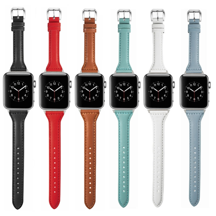 Universal T-shaped Thin Leather Watch Band For Apple Watch Series 7 41mm / 6 & SE & 5 & 4 40mm / 3 & 2 & 1 38mm(White) by buy2fix