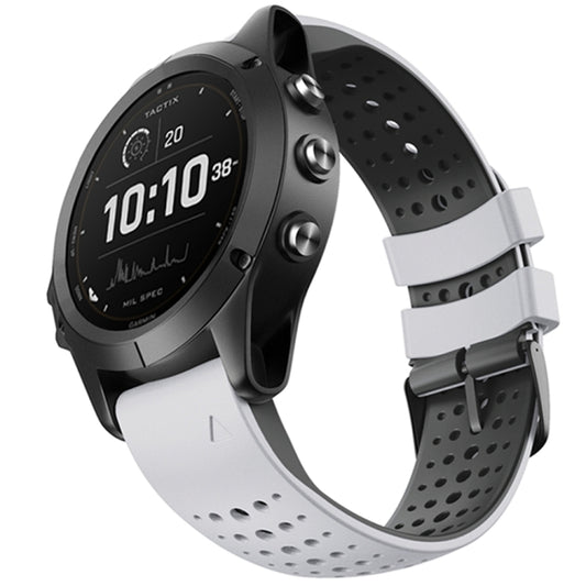 For Garmin Fenix 6 Two-color Silicone Round Hole Quick Release Watch Band(White Black) by buy2fix