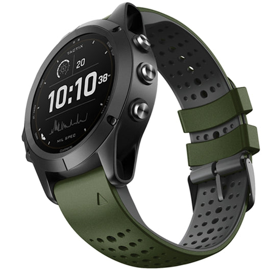 For Garmin Fenix 6 Two-color Silicone Round Hole Quick Release Watch Band(Army Green Black) by buy2fix