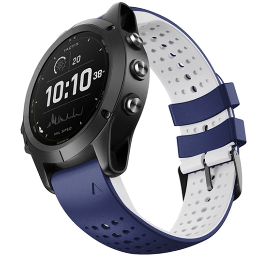 For Garmin Fenix 6 Two-color Silicone Round Hole Quick Release Watch Band(Blue White) by buy2fix