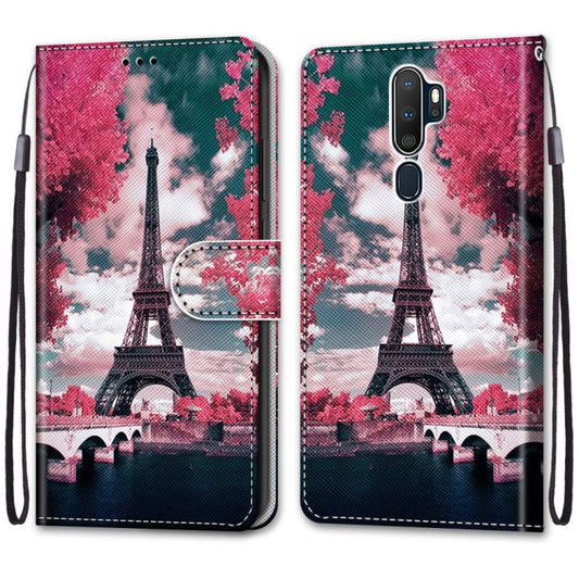 For OPPO A9 (2020) / A5 (2020) / A11X / A11 Coloured Drawing Cross Texture Horizontal Flip PU Leather Case with Holder & Card Slots & Wallet & Lanyard(Pink Flower Tower Bridge) by buy2fix