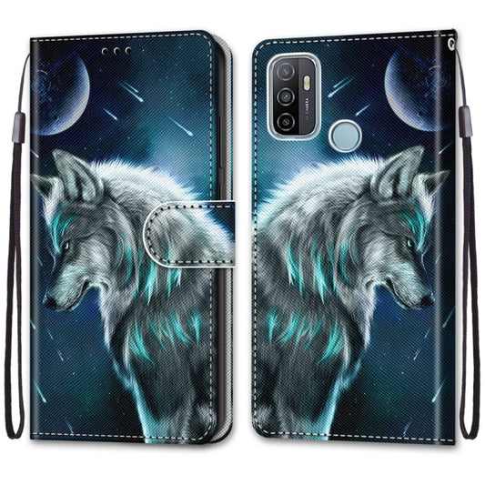 For OPPO A53 4G(2020) / A53s / A32 / A33 (2020) Coloured Drawing Cross Texture Horizontal Flip PU Leather Case with Holder & Card Slots & Wallet & Lanyard(Pensive Wolf) by buy2fix
