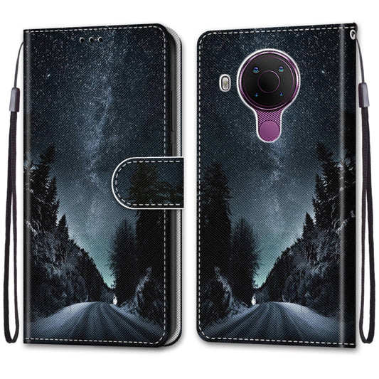For Nokia 5.4 Coloured Drawing Cross Texture Horizontal Flip PU Leather Case with Holder & Card Slots & Wallet & Lanyard(Mountain Road Starry Sky) by buy2fix