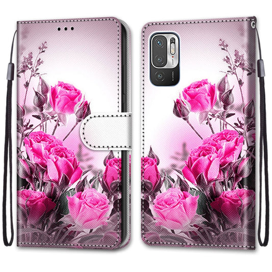 For Xiaomi Redmi Note 10 5G Coloured Drawing Cross Texture Horizontal Flip PU Leather Case with Holder & Card Slots & Wallet & Lanyard(Wild Rose) by buy2fix