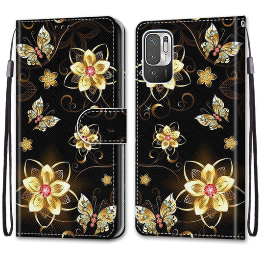 For Xiaomi Redmi Note 10 5G Coloured Drawing Cross Texture Horizontal Flip PU Leather Case with Holder & Card Slots & Wallet & Lanyard(Gold Diamond Butterfly) by buy2fix
