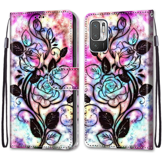 For Xiaomi Redmi Note 10 5G Coloured Drawing Cross Texture Horizontal Flip PU Leather Case with Holder & Card Slots & Wallet & Lanyard(Color Bottom Hollow Flower) by buy2fix