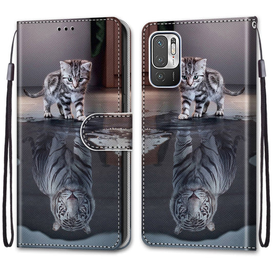 For Xiaomi Redmi Note 10 5G Coloured Drawing Cross Texture Horizontal Flip PU Leather Case with Holder & Card Slots & Wallet & Lanyard(Cat Becomes Tiger) by buy2fix
