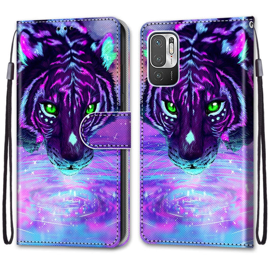 For Xiaomi Redmi Note 10 5G Coloured Drawing Cross Texture Horizontal Flip PU Leather Case with Holder & Card Slots & Wallet & Lanyard(Tiger Drinking Water) by buy2fix
