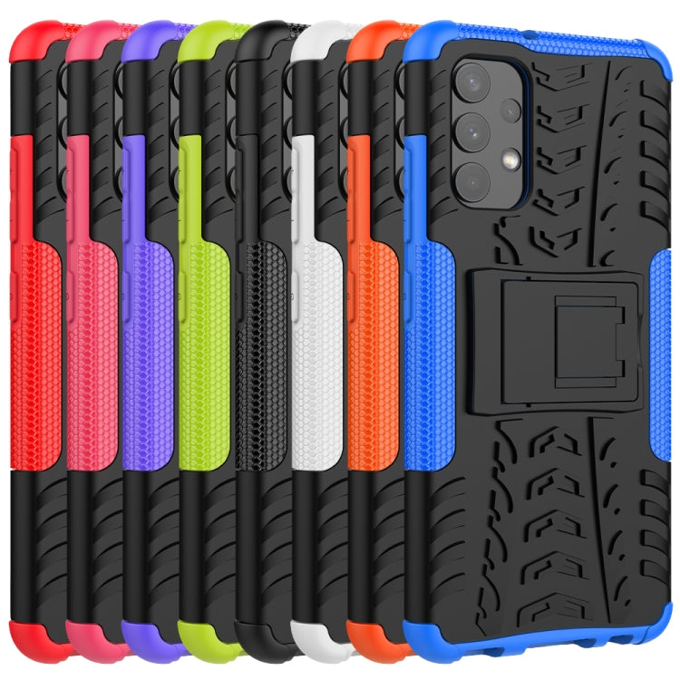 For Samsung Galaxy A32 4G Tire Texture Shockproof TPU+PC Protective Case with Holder(Blue) by buy2fix