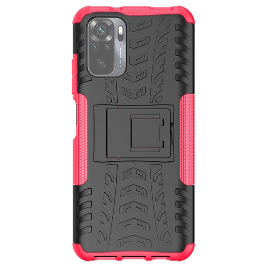 For Xiaomi Redmi Note 10 Tire Texture Shockproof TPU+PC Protective Case with Holder(Pink) by buy2fix