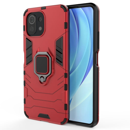 For Xiaomi Mi 11 Lite Shockproof PC + TPU Protective Case with Magnetic Ring Holder(Red) by buy2fix
