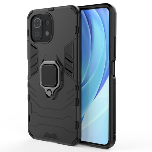 For Xiaomi Mi 11 Lite Shockproof PC + TPU Protective Case with Magnetic Ring Holder(Black) by buy2fix