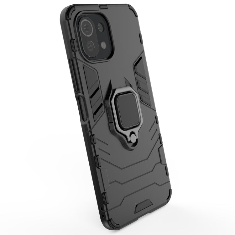 For Xiaomi Mi 11 Lite Shockproof PC + TPU Protective Case with Magnetic Ring Holder(Black) by buy2fix