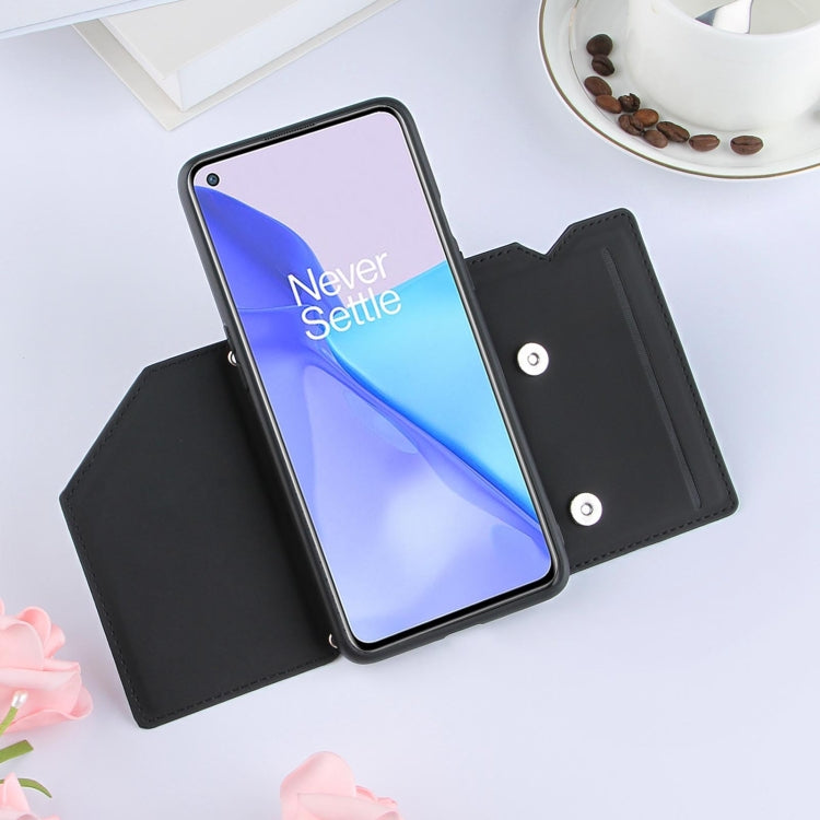 For OnePlus 9 Skin Feel PU + TPU + PC Back Cover Shockproof Case with Card Slots & Holder & Photo Frame(Black) by buy2fix