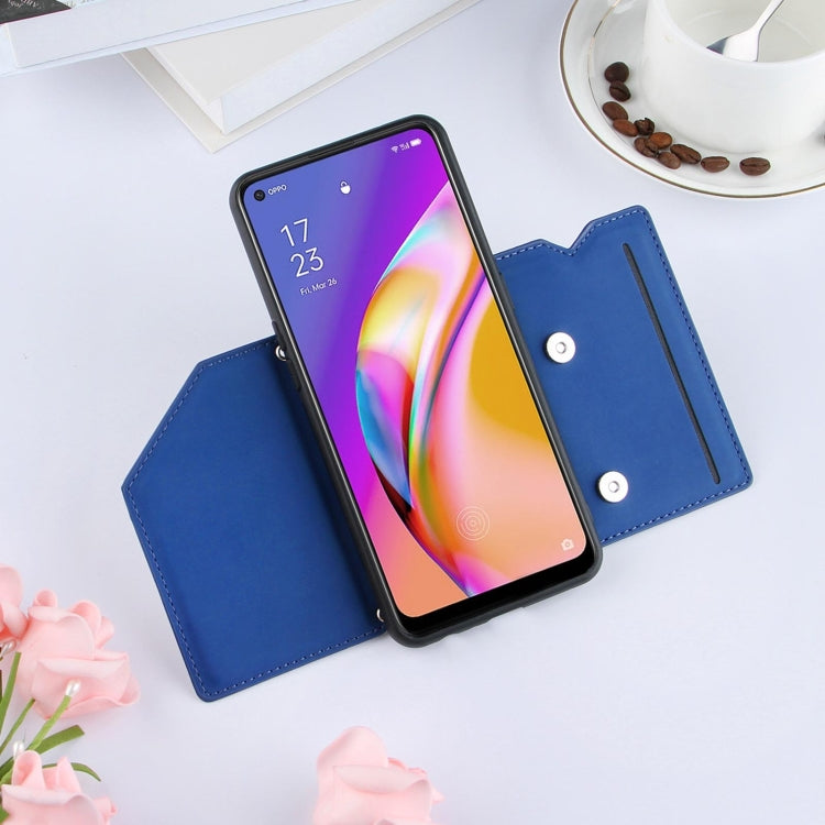 For OPPO A94 Skin Feel PU + TPU + PC Back Cover Shockproof Case with Card Slots & Holder & Photo Frame(Blue) by buy2fix