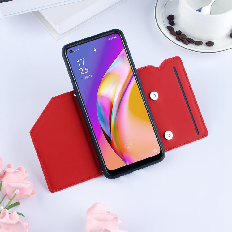 For OPPO A94 Skin Feel PU + TPU + PC Back Cover Shockproof Case with Card Slots & Holder & Photo Frame(Red) by buy2fix