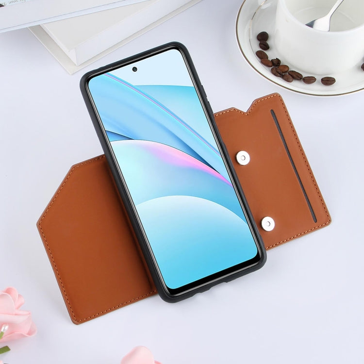 For Xiaomi Mi 10T Lite 5G Skin Feel PU + TPU + PC Back Cover Shockproof Case with Card Slots & Holder & Photo Frame(Brown) by buy2fix