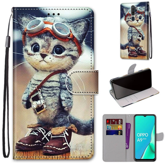For OPPO A9 (2020) / A5 (2020) / A11X / A11 Coloured Drawing Cross Texture Horizontal Flip PU Leather Case with Holder & Card Slots & Wallet & Lanyard(Leather Shoes Cat) by buy2fix