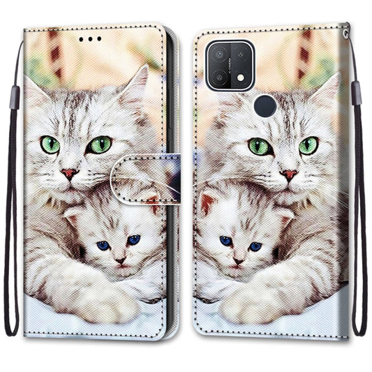 For OPPO A15 / A15s Coloured Drawing Cross Texture Horizontal Flip PU Leather Case with Holder & Card Slots & Wallet & Lanyard(Big Cat Holding Kitten) by buy2fix