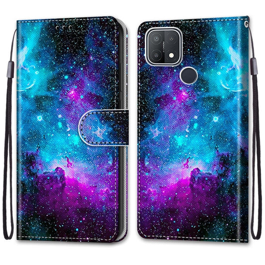 For OPPO A15 / A15s Coloured Drawing Cross Texture Horizontal Flip PU Leather Case with Holder & Card Slots & Wallet & Lanyard(Purple Green Starry Sky) by buy2fix