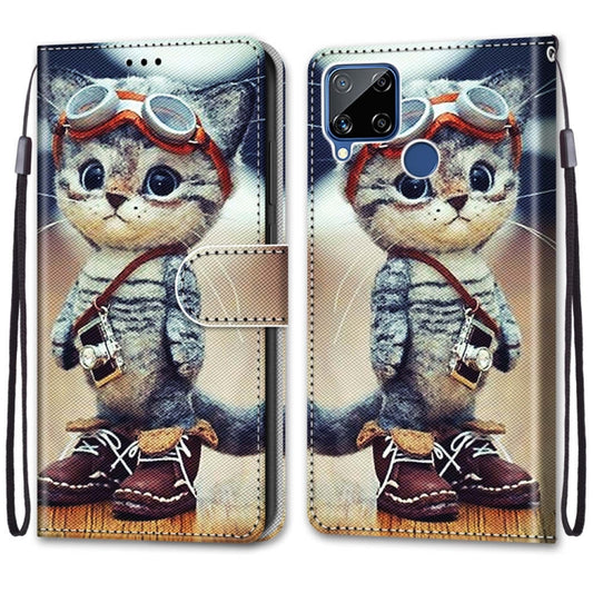 For OPPO Realme C15 / C12 / C25 / 7i (Global) / Narzo 20 / 30A Coloured Drawing Cross Texture Horizontal Flip PU Leather Case with Holder & Card Slots & Wallet & Lanyard(Leather Shoes Cat) by buy2fix