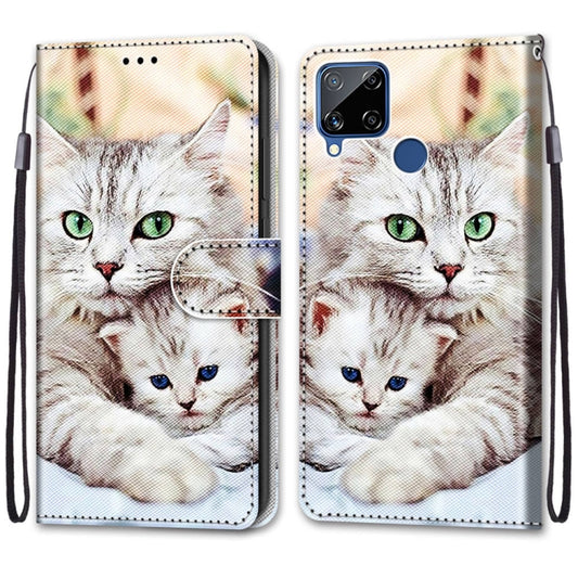 For OPPO Realme C15 / C12 / C25 / 7i (Global) / Narzo 20 / 30A Coloured Drawing Cross Texture Horizontal Flip PU Leather Case with Holder & Card Slots & Wallet & Lanyard(Big Cat Holding Kitten) by buy2fix