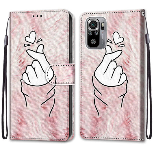 For Xiaomi Redmi Note 10 4G / Note 10S Coloured Drawing Cross Texture Horizontal Flip PU Leather Case with Holder & Card Slots & Wallet & Lanyard(Pink Hands Heart) by buy2fix