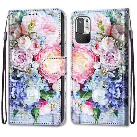 For Xiaomi Redmi Note 10 5G Coloured Drawing Cross Texture Horizontal Flip PU Leather Case with Holder & Card Slots & Wallet & Lanyard(Light Pink Bouquet) by buy2fix