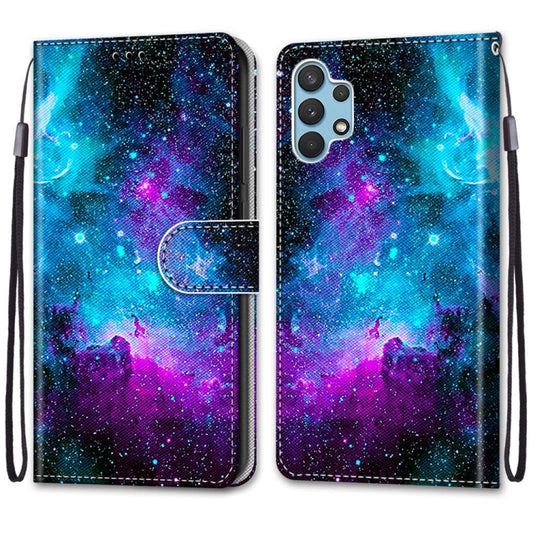 For Samsung Galaxy A32 4G / A32 Lite Coloured Drawing Cross Texture Horizontal Flip PU Leather Case with Holder & Card Slots & Wallet & Lanyard(Purple Green Starry Sky) by buy2fix