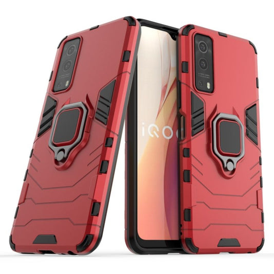 For vivo iQOO Z3 5G Shockproof PC + TPU Protective Case with Magnetic Ring Holde(Red) by buy2fix