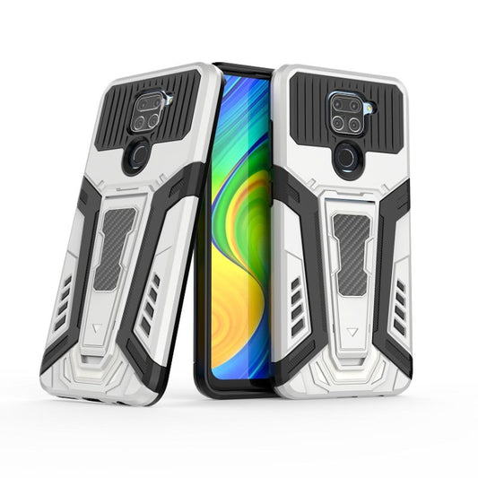 For Xiaomi Redmi Note 9 War Chariot Series Armor All-inclusive Shockproof PC + TPU Protective Case with Invisible Holder(White) by buy2fix