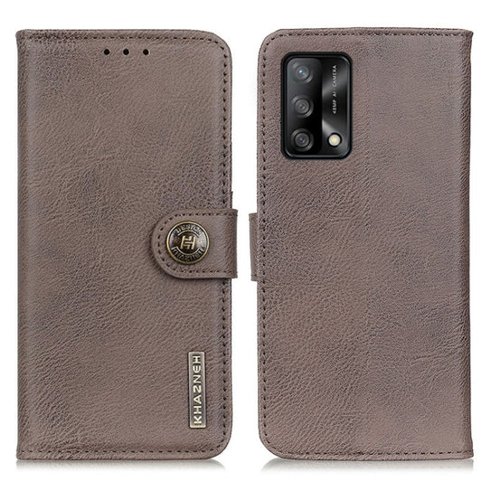 For OPPO F19 / A74 4G KHAZNEH Cowhide Texture Horizontal Flip Leather Case with Holder & Card Slots & Wallet(Khaki) by buy2fix