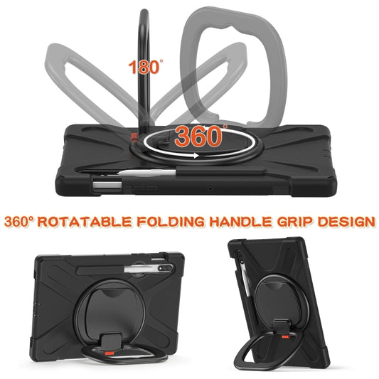 For Samsung Galaxy Tab S8 / Galaxy Tab S7 T870 / T875 Silicone + PC Protective Case with Holder & Shoulder Strap(Black+Black) by buy2fix