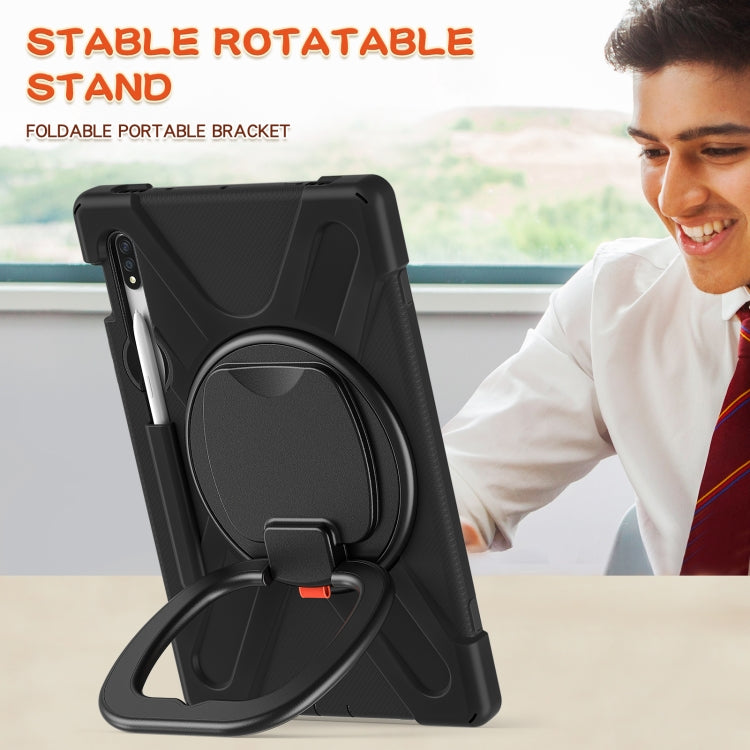 For Samsung Galaxy Tab S8 / Galaxy Tab S7 T870 / T875 Silicone + PC Protective Case with Holder & Shoulder Strap(Black+Black) by buy2fix