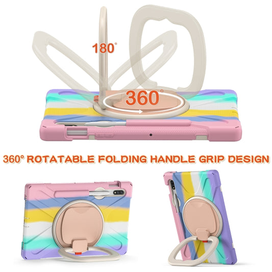 For Samsung Galaxy Tab S8 / Galaxy Tab S7 T870 / T875 Silicone + PC Protective Case with Holder & Shoulder Strap(Colorful Pink) by buy2fix