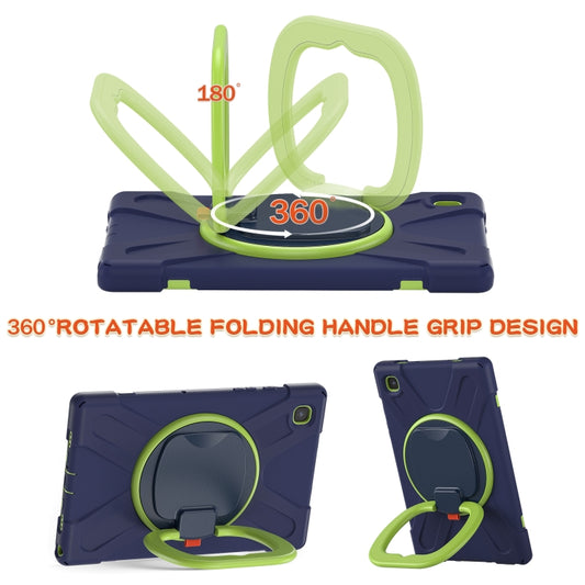 For iPad 9.7 inch (2018/2017) Silicone + PC Protective Case with Holder & Shoulder Strap(Navy Blue + Yellow Green) by buy2fix