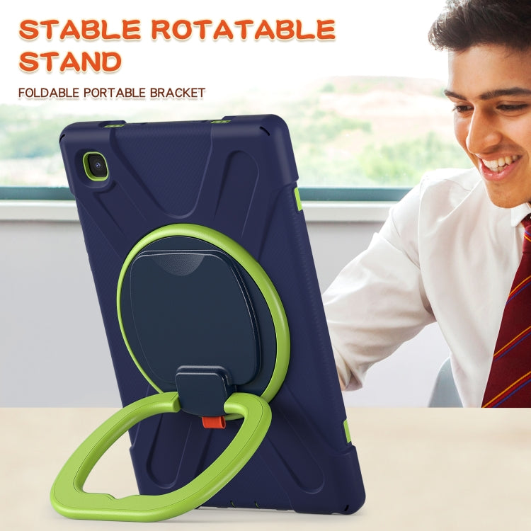 For iPad 9.7 inch (2018/2017) Silicone + PC Protective Case with Holder & Shoulder Strap(Navy Blue + Yellow Green) by buy2fix