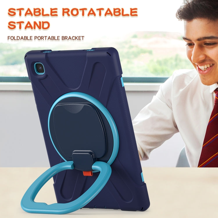 For iPad 9.7 inch (2018/2017) Silicone + PC Protective Case with Holder & Shoulder Strap(Navy Blue + Blue) by buy2fix