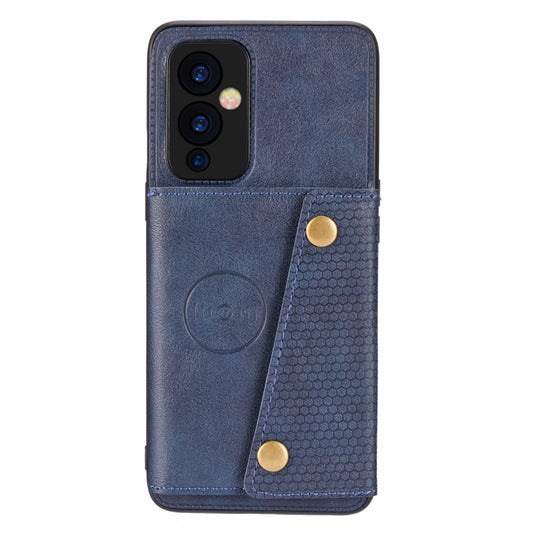 For OnePlus 9 Double Buckle PU + TPU Shockproof Magnetic Protective Case with Card Slot & Holder(Blue) by buy2fix