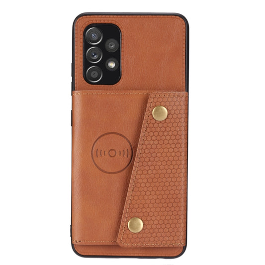 For Samsung Galaxy A32 4G Double Buckle PU + TPU Shockproof Magnetic Protective Case with Card Slot & Holder(Brown) by buy2fix