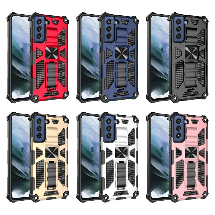 For Samsung Galaxy S21 FE Shockproof TPU + PC Magnetic Protective Case with Holder(Black) by buy2fix